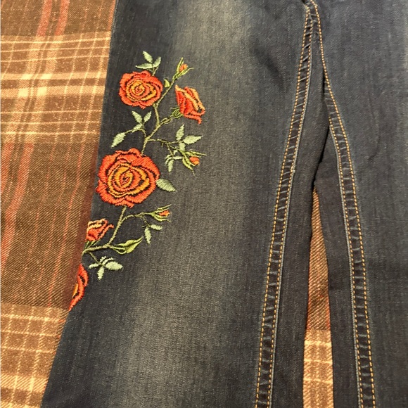 Grace in LA Women's Dark Blue Jeans with Floral Embroidery - Picture 2 of 4